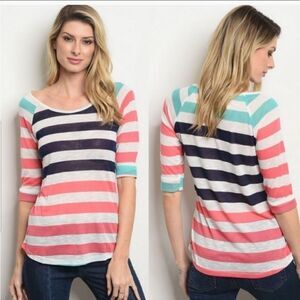 Cute 3/4 Sleeve Striped Shirt